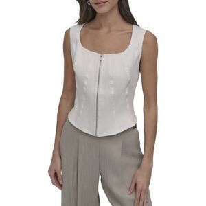 Dkny Womens Zip Front Seamed Corset Top, White